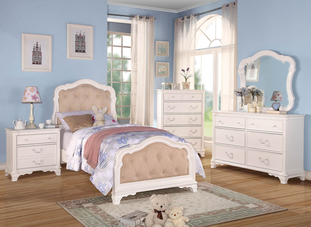 Luxurious Antique White Finish Twin Bed