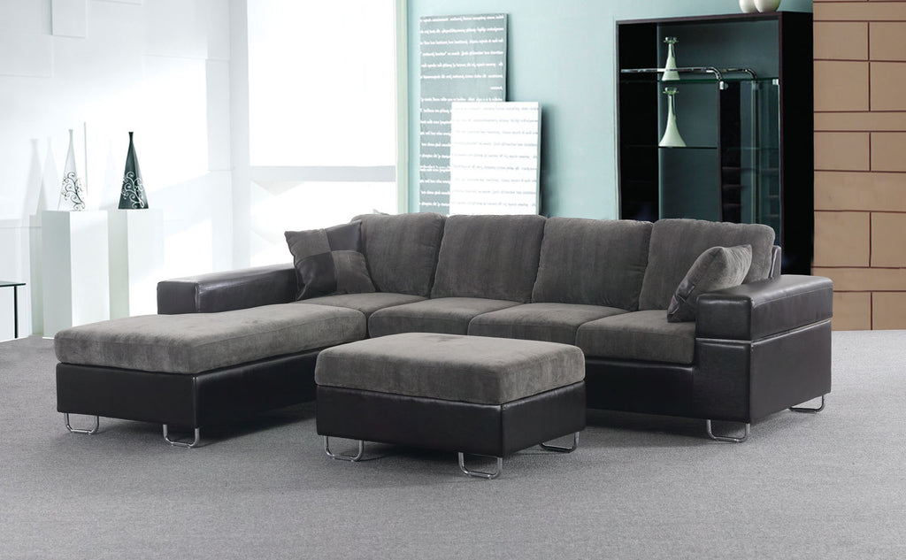 Gray Sectional Sofa with Ottoman