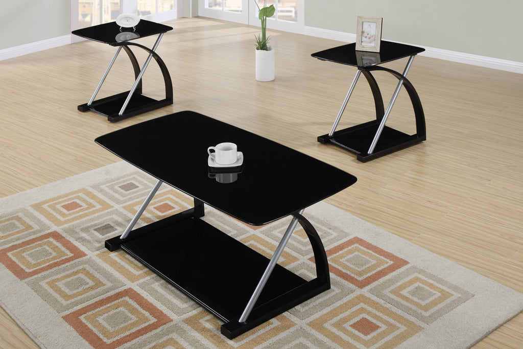 3 Piece Modern Black Veneer and Silver Metal Table Set