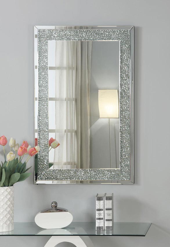 Mirror with Mirrored Frame and Pebble-Like Insert
