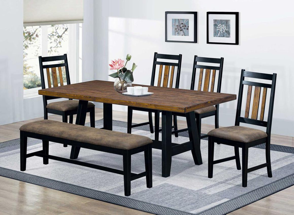 6 Pcs Rustic Brown/Black Dining Set