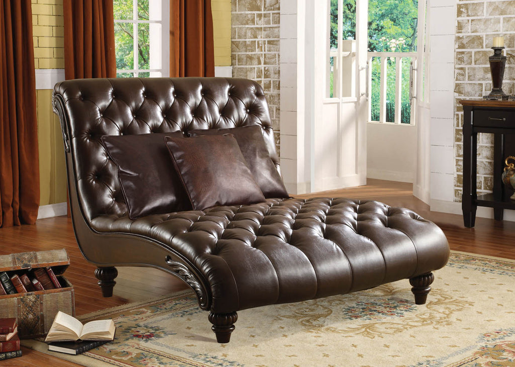 Brown Leather Elegant Lounge Chair with Pillows