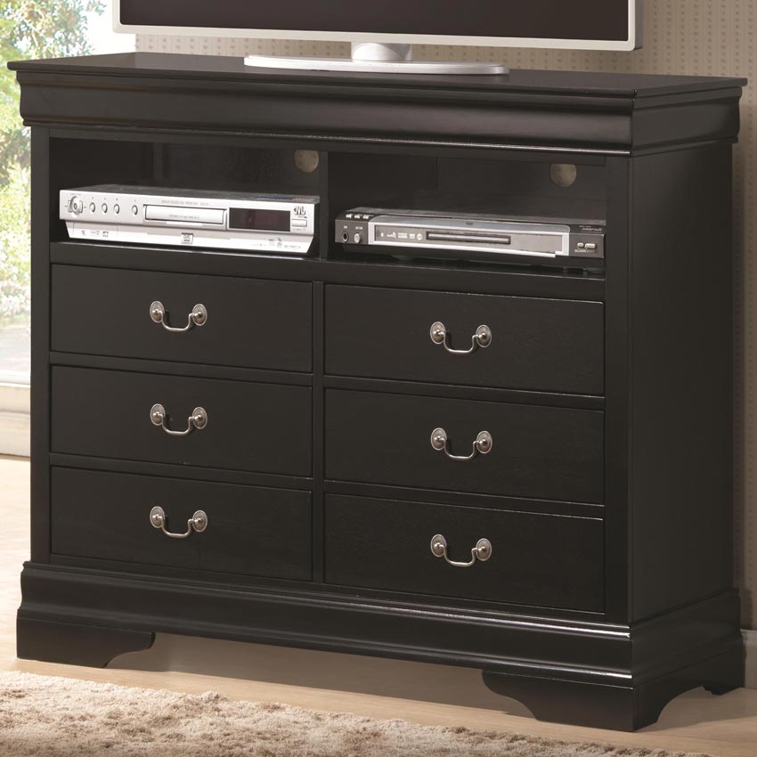 Black Louis Philippe Media 6 Drawer Chest