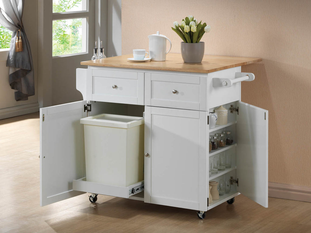 Contemporary White Finish Kitchen Cart