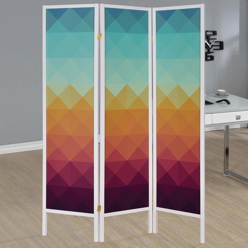 Contemporary Three Panel Folding Screen with Geometric Print