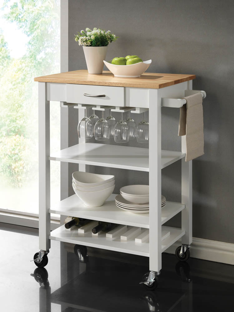 Contemporary Wooden Kitchen Cart White and Natural