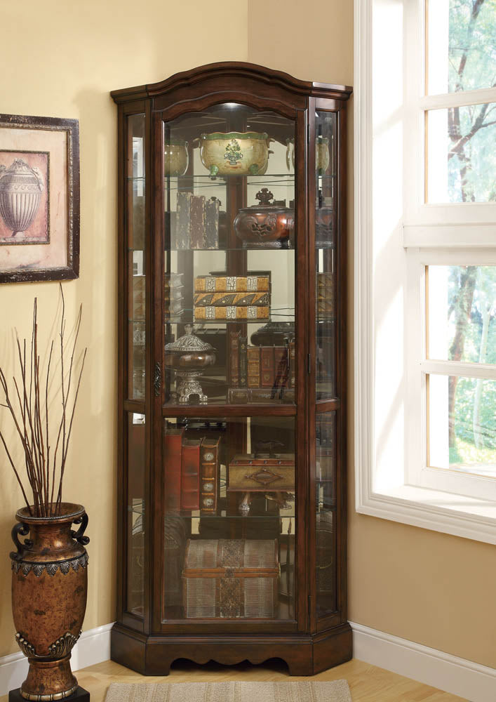 Elegant Brown Corner Curio Cabinet