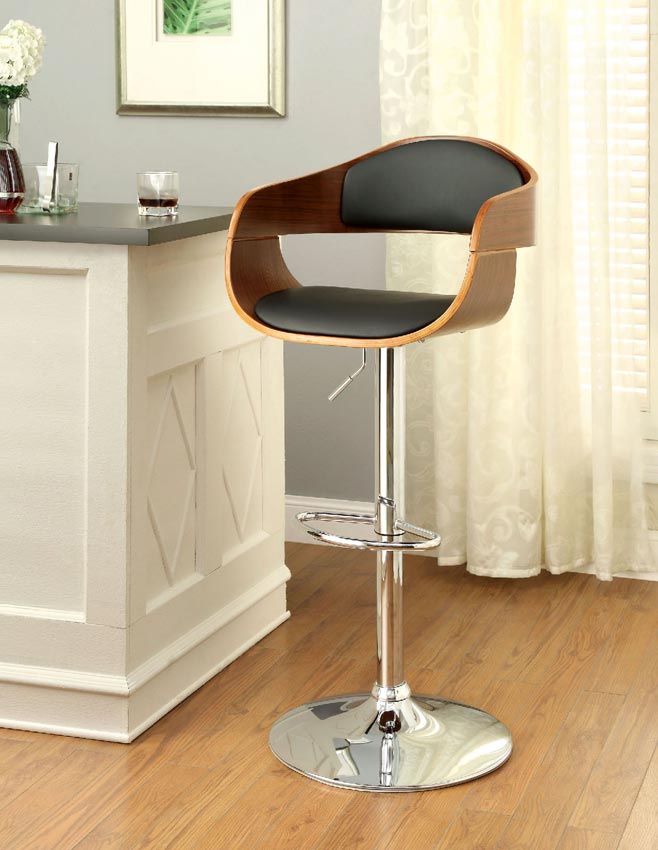 Swivel Black Barstool with Wooden Trim