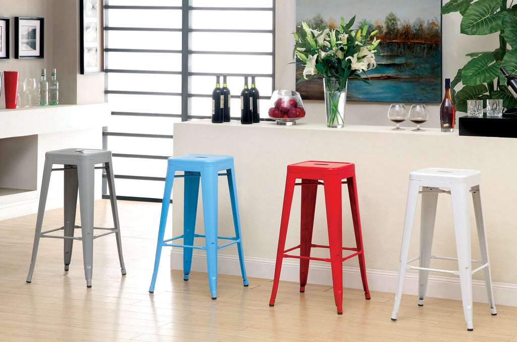 Gray, Blue, Red, and White Durable Steel Stools