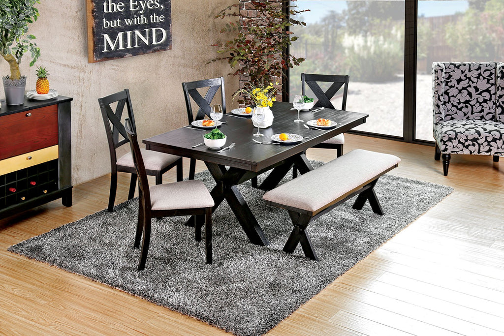 Black Finish Transitional Style Xanthe Dining Table Set