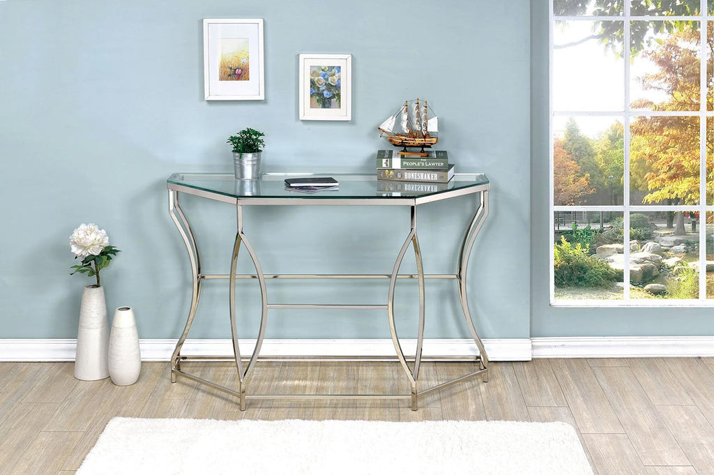 Chrome Metal and Glass Sofa Table