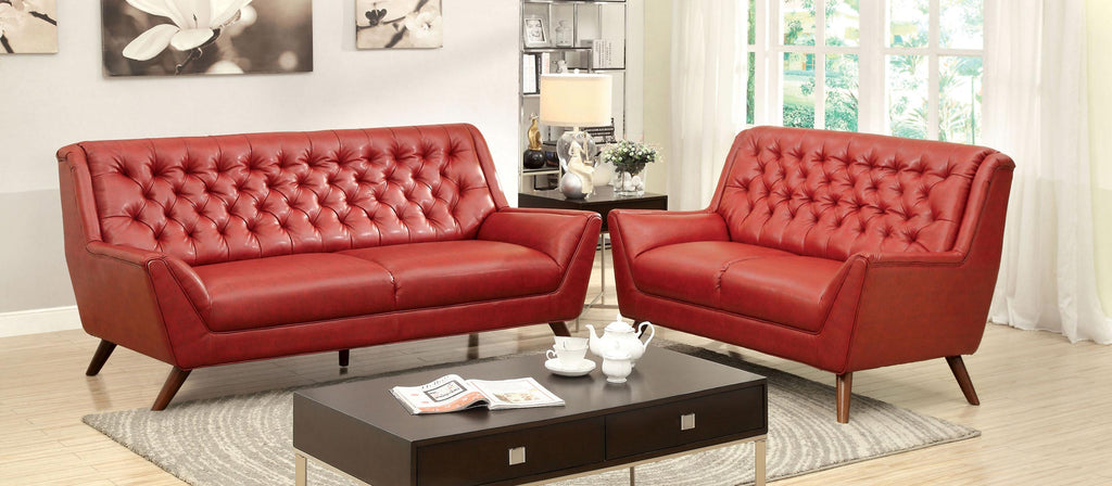 2 Pcs Red Button Tufted Sofa Set