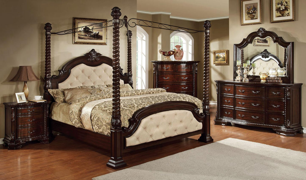 Queen Ivory Poster Leatherette Bed Frame