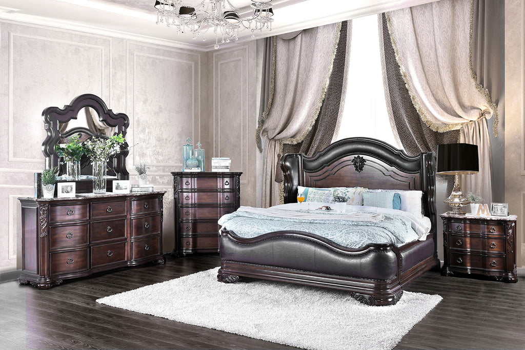 Traditional Style Brown Cherry Finish Bed Frame