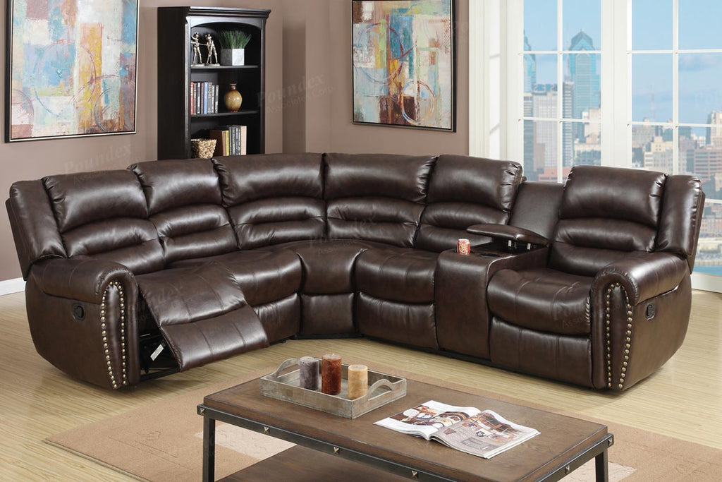 Brown or Black Reclining Sectional Leather Sofa Set