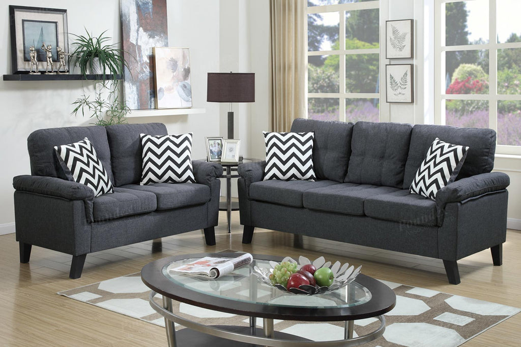 2 Pcs Blue Grey Linen like Sofa Set