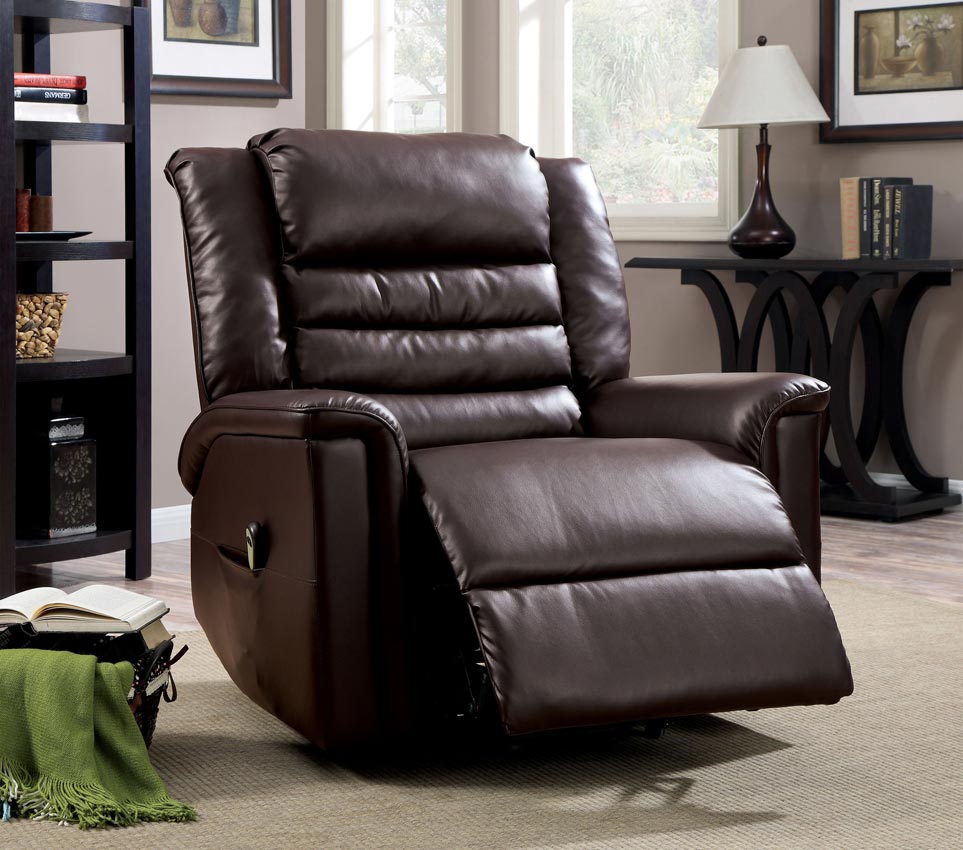 Stand Power Lift Dark Brown Leather Recliner