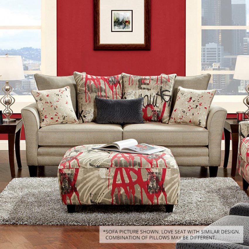 Contemporary Beige Fabric Love Seat
