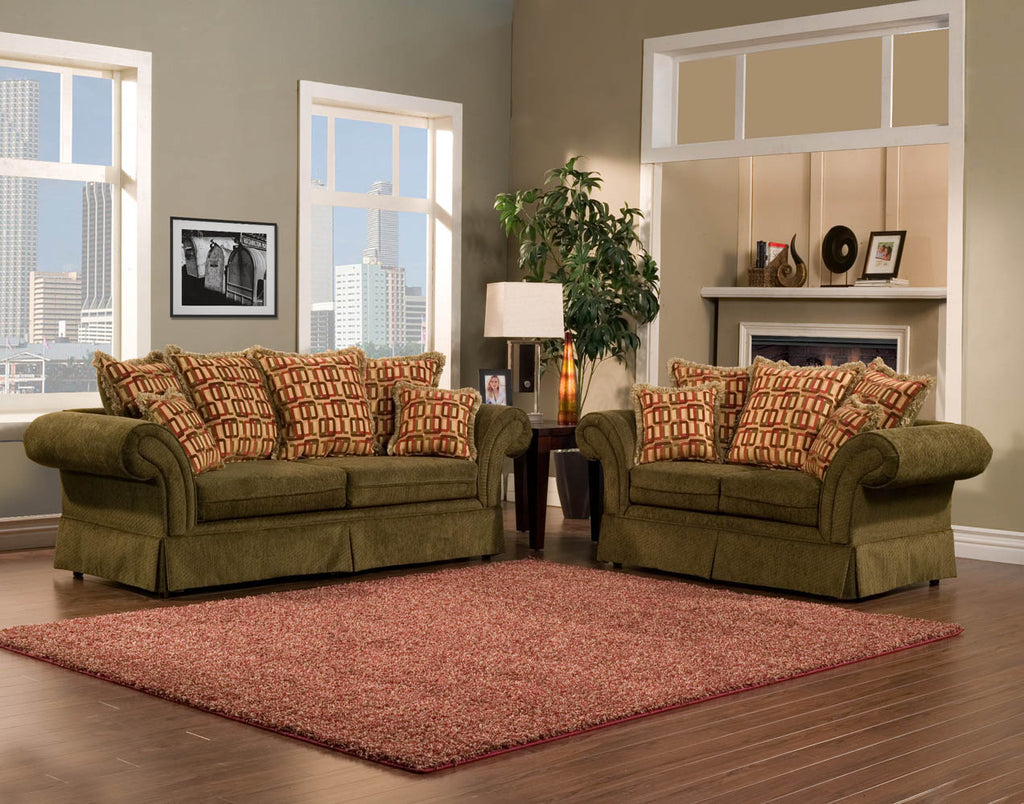 2 Piece Traditional Olive Green Sofa Set