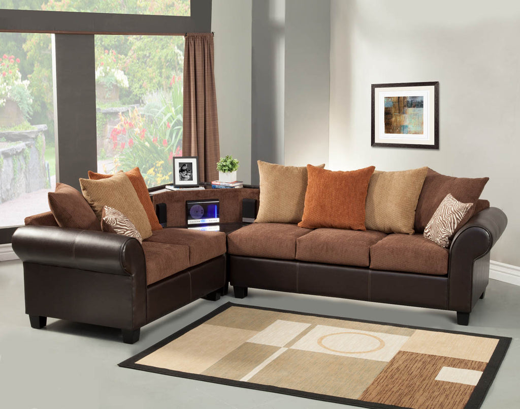 Brown Sectional Sofa Set with Aux, Cd, and AM/FM Stereo