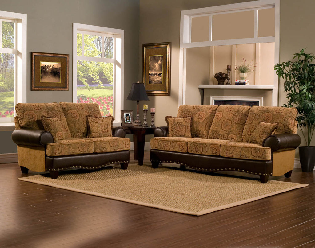 2 Piece Earth Tone Contemporary Sofa