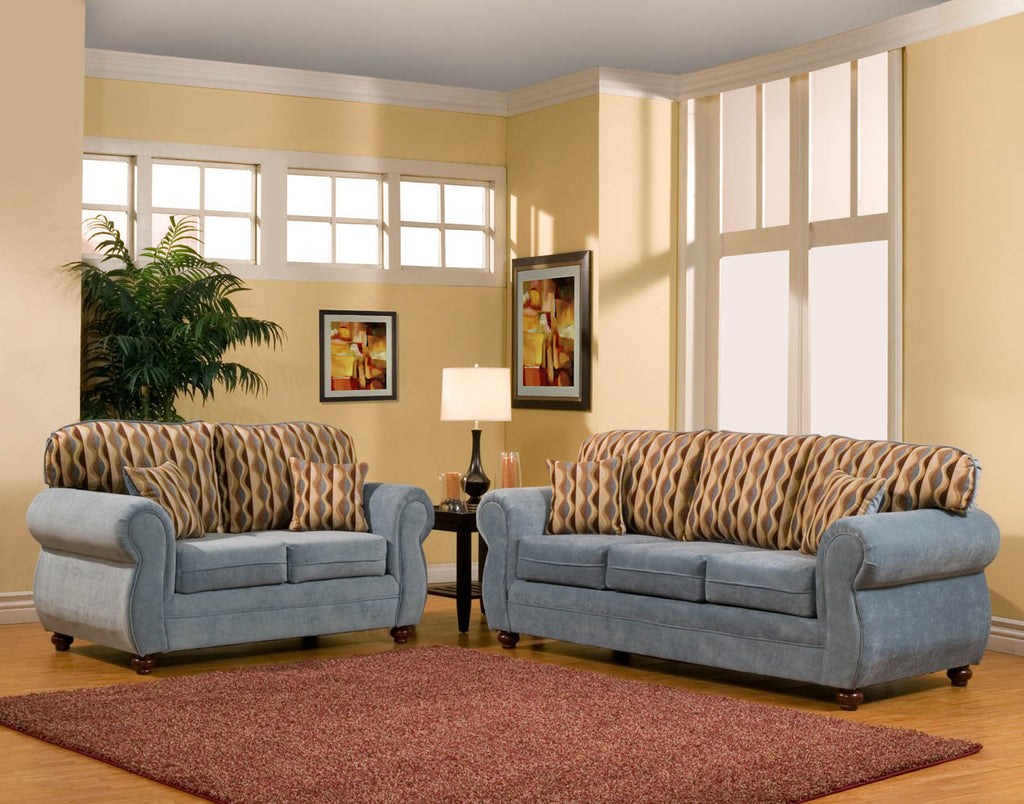 2 Piece Light Blue Sofa Set with Combination Pillows