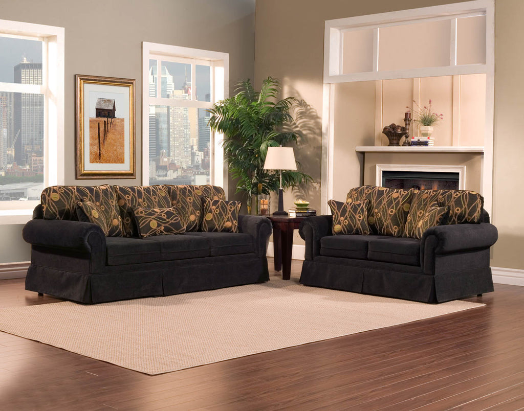 2 Piece Black with Abstract Gold Combination Sofa Set