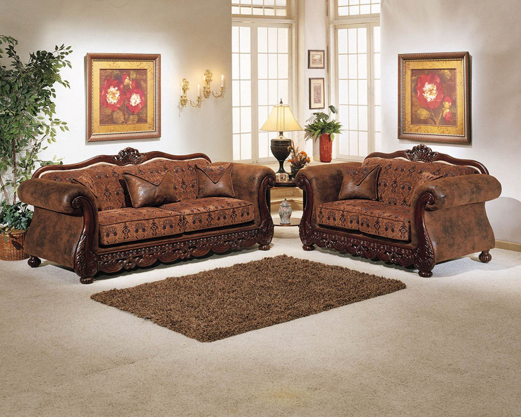 2 Piece Brown Elegant Sofa Set