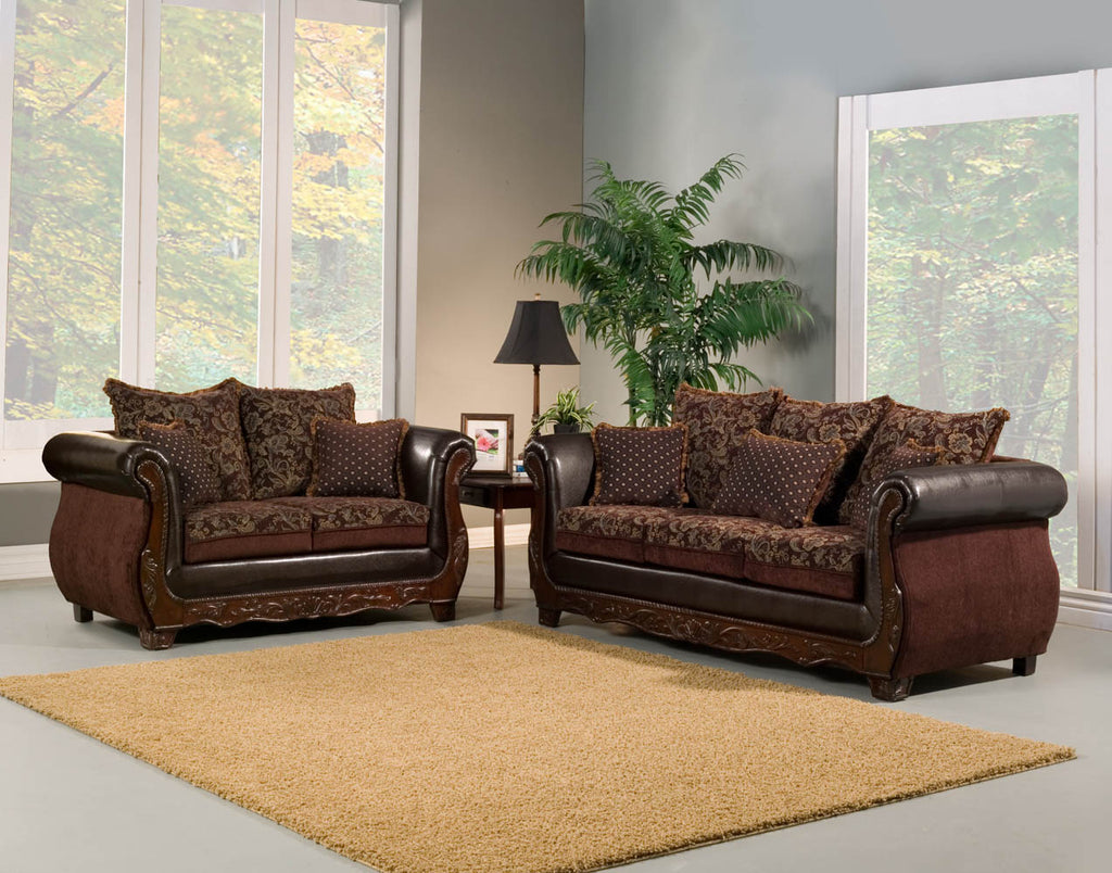 2 Piece Brown Traditional Sofa Set
