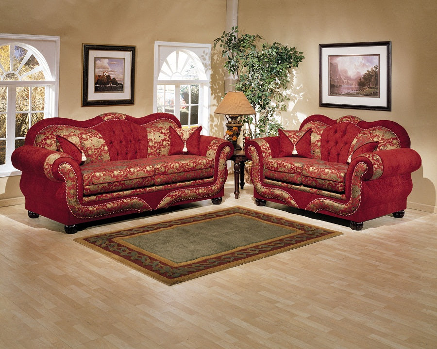 2 Piece Gold on Red  Persian Style  Sofa Set