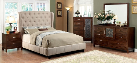 Ivory Finish Contemporary Style Padded  Bed Frame