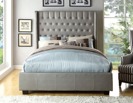 Contemporary Silver Leatherette Bed Frame