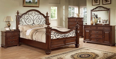 Antique Dark Oak Queen Bed Frame