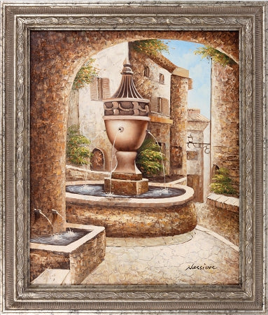 Neighborhood Fountain Canvas Painting